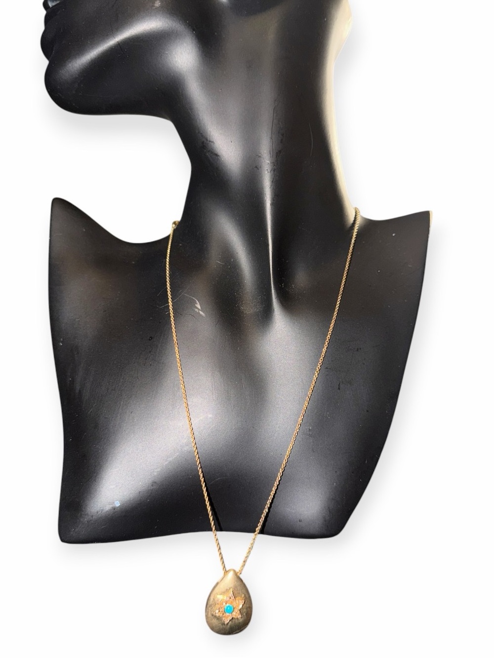 925 Italy Gold Vermeil Star of David Turquoise Teardrop Necklace